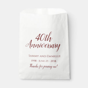 40th Anniversary Party Favour Treat Cake Bags