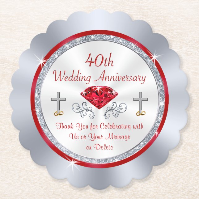 40th Anniversary Party Favours, Cheap Coasters (Front)