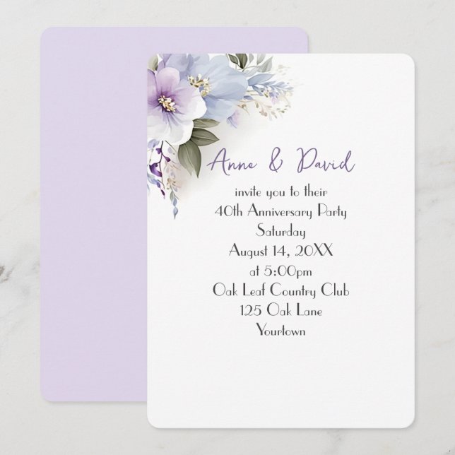 40th Anniversary Party Floral Bouquet Invitation (Front/Back)