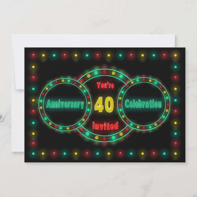 40th ANNIVERSARY PARTY INVITATION - NEON LIGHTS (Front)