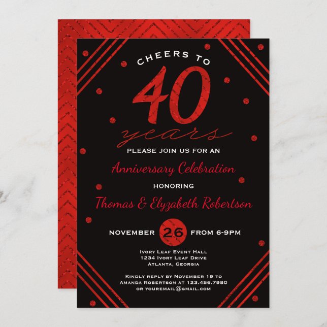 40th Anniversary Party Invitation, Ruby Invitation (Front/Back)