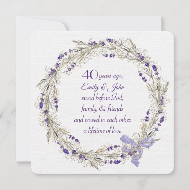 40th Anniversary Party Lavender Wreath Invitation (Front)