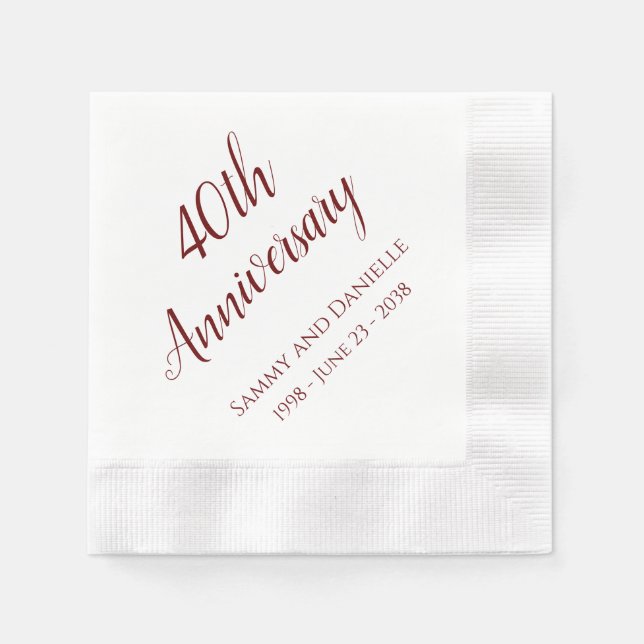 40th Anniversary Party Personalised Napkins (Front)