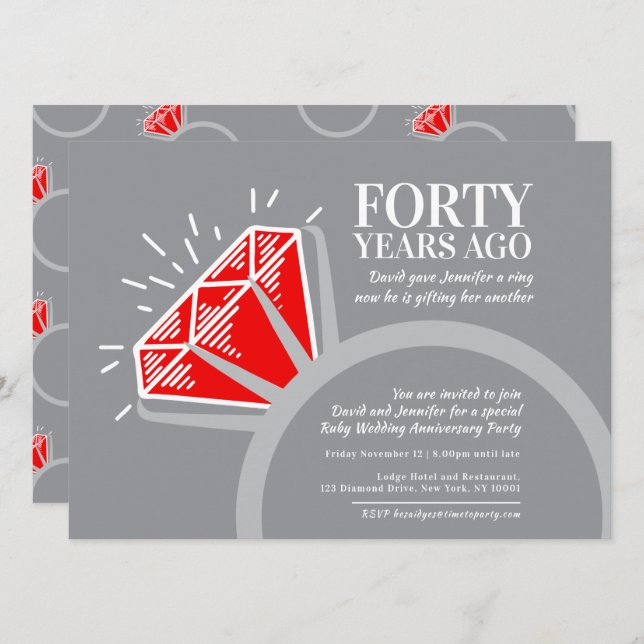 40th anniversary party red ruby ring graphic invitation (Front/Back)