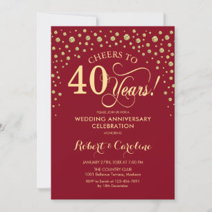 40th Anniversary Party - Ruby Red Gold Invitation
