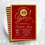 40th Anniversary Party - Ruby Red Gold Invitation<br><div class="desc">Ruby red 40th wedding anniversary party invitation in red and faux glitter gold. Printed invite card featuring elegant typography script font and stripes on the back. Cheers to 40 years! Can be customised to any year of anniversary. Perfect for a stylish 40th anniversary celebration.</div>