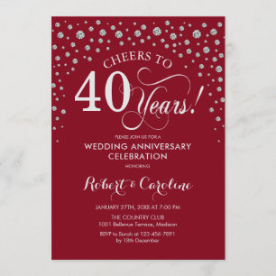 40th Anniversary Party - Silver Ruby Red Invitation