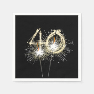 40th Anniversary Party Sparklers on Black   Napkin