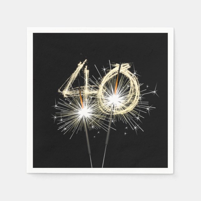40th Anniversary Party Sparklers on Black   Napkin (Front)