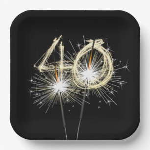 40th Anniversary Party Sparklers on Black Paper Plate