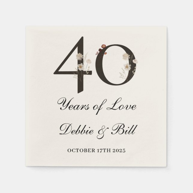 40th Anniversary Party Wildflower 40 Years of Love Napkin (Front)
