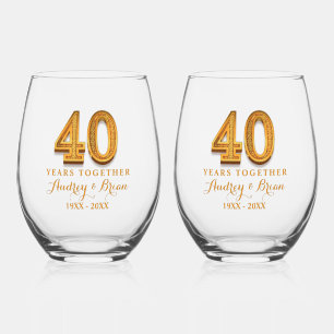 40th Anniversary Personalised Stemless Wine Glass