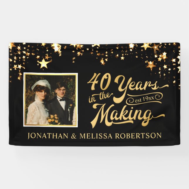 40th Anniversary Photo Black and Gold Stars Banner (Horizontal)