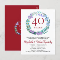 40th Anniversary Ruby Bluebells Wreath Invitation