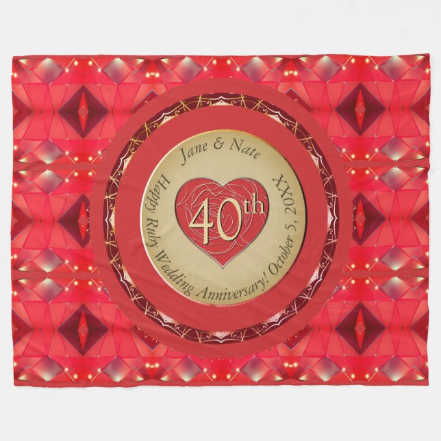 40th Anniversary Ruby Fleece Blanket (Front (Horizontal))
