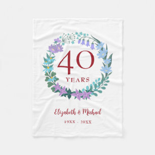 40th Anniversary Ruby Floral Bluebells Wreath Fleece Blanket