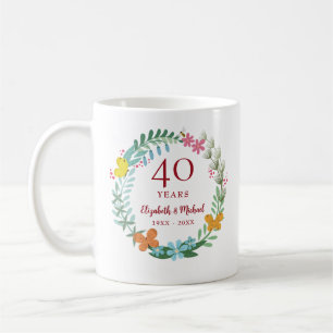 40th Anniversary Ruby Floral Butterfly Wreath Coffee Mug