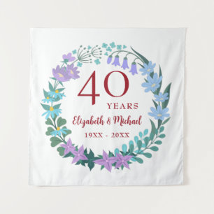 40th Anniversary Ruby Floral Butterfly Wreath Tapestry