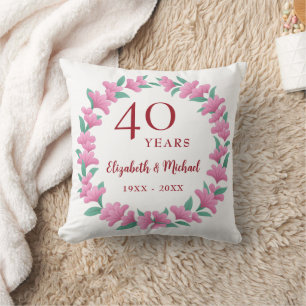 40th Anniversary Ruby Floral Pink Flowers Wreath Cushion