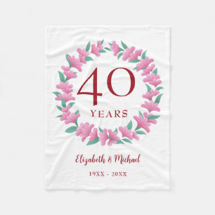 40th Anniversary Ruby Floral Pink Flowers Wreath Fleece Blanket