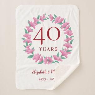 40th Anniversary Ruby Floral Pink Flowers Wreath Sherpa Blanket
