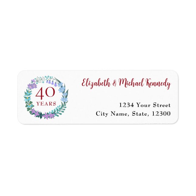 40th Anniversary Ruby Floral Return Address Labels (Front)