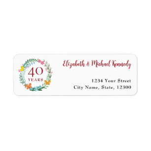 40th Anniversary Ruby Floral Return Address Labels
