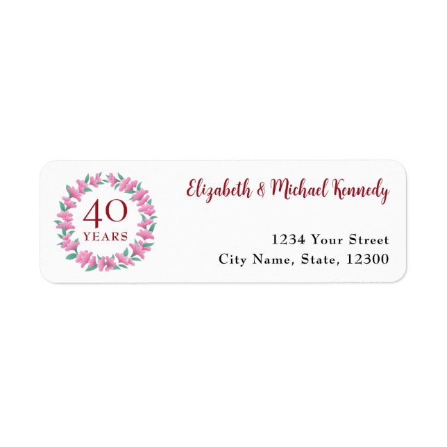 40th Anniversary Ruby Floral Return Address Labels (Front)