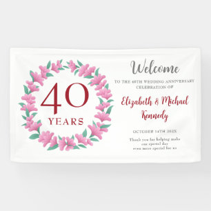 40th Anniversary Ruby Floral Wreath Wedding Banner