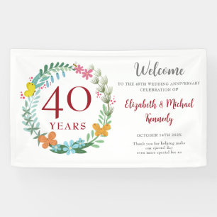 40th Anniversary Ruby Floral Wreath Wedding Banner