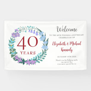 40th Anniversary Ruby Floral Wreath Wedding Banner