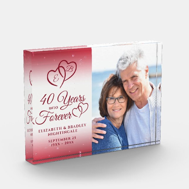 40th Anniversary Ruby Heart 40 YEARS INTO FOREVER  Photo Block (Left)