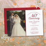 40th Anniversary Ruby Heart Confetti Wedding Photo Invitation<br><div class="desc">Personalize with your favourite wedding photo and special 40th ruby wedding anniversary celebration details in chic red typography. The reverse features ruby love heart confetti. Designed by Thisisnotme©</div>