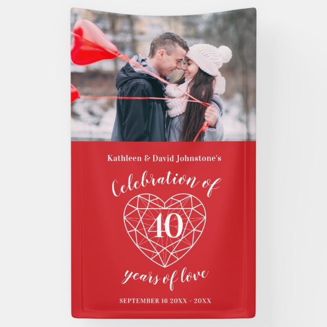 40th anniversary ruby heart personalised photo banner (Vertical)