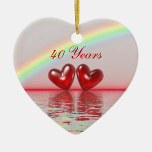 40th Anniversary Ruby Hearts Ceramic Tree Decoration