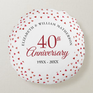 40th Anniversary Ruby Hearts Confetti Round Cushion