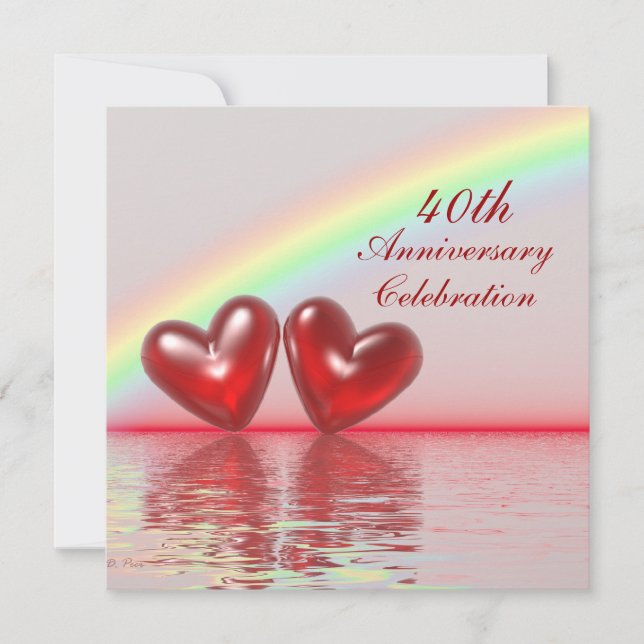 40th Anniversary Ruby Hearts Invitation (Front)