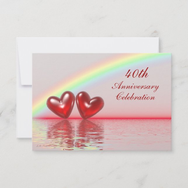 40th Anniversary Ruby Hearts Invitation (Front)