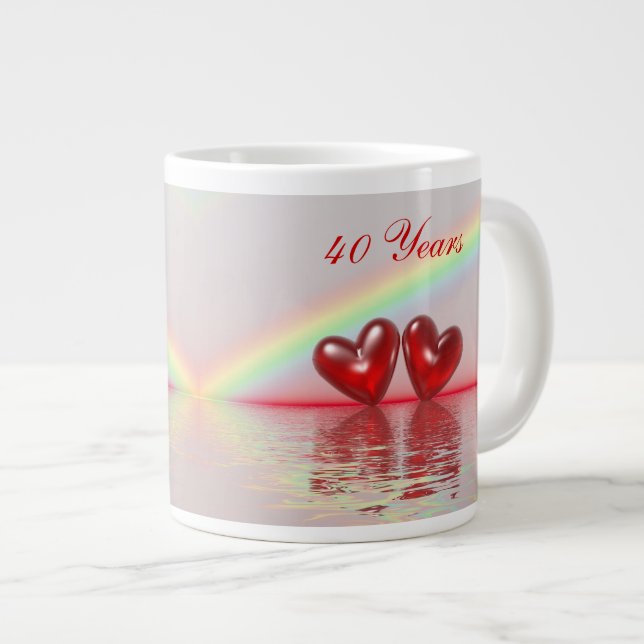 40th Anniversary Ruby Hearts Large Coffee Mug (Front Right)