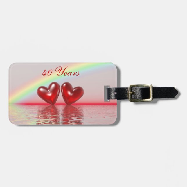 40th Anniversary Ruby Hearts Luggage Tag (Front Horizontal)
