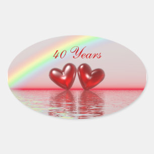 40th Anniversary Ruby Hearts Oval Sticker
