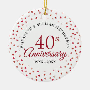 40th Anniversary Ruby Hearts Photo Ceramic Tree Decoration