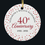 40th Anniversary Ruby Hearts Photo Ceramic Tree Decoration<br><div class="desc">Designed to coordinate with our 40th Anniversary Ruby Hearts collection. Featuring delicate ruby hearts. Personalise with your special forty years ruby anniversary information in chic lettering and your photo on the reverse. Designed by Thisisnotme©</div>