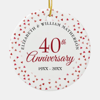40th Anniversary Ruby Hearts Photo Ceramic Tree Decoration