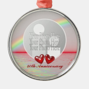 40th Anniversary Ruby Hearts (photo frame) Metal Tree Decoration