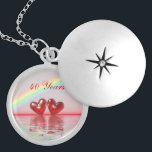 40th Anniversary Ruby Hearts Silver Plated Necklace<br><div class="desc">Locket necklace with my original image of two ruby hearts floating on the water under a rainbow. Customisable text says "40 Years".</div>