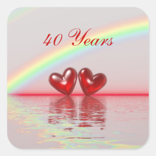 40th Anniversary Ruby Hearts Square Sticker