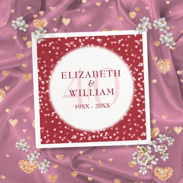 40th Anniversary Ruby Love Hearts Confetti Napkin (40th Anniversary Ruby Love Hearts Confetti Napkins)