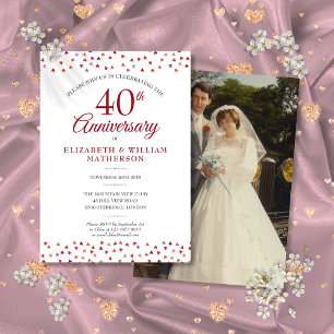 40th Anniversary Ruby Love Hearts Confetti Photo Invitation