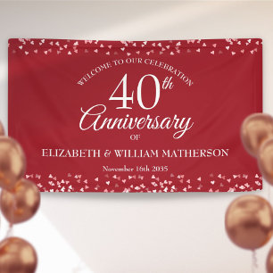 40th Anniversary Ruby Love Hearts Confetti Welcome Banner